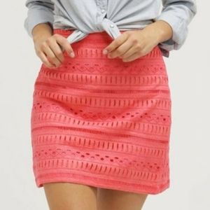 Gap pink cotton eyelet Short Mini skirt embroidered lined Size 4 Small Zipper
